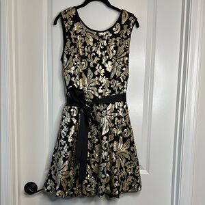 Betsy & Adam Black and Gold Sequin Dress